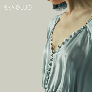 SANGLUO宫廷风轻复古真丝睡裙桑蚕丝睡衣家居服可外穿Z露营度假裙