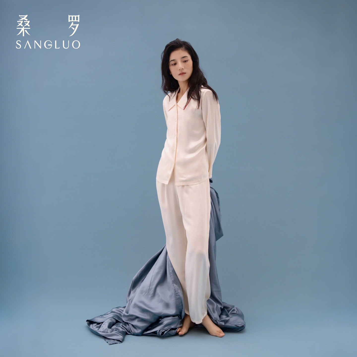 超柔软』桑罗100%真丝睡衣女长袖长裤套装轻盈撞色亲肤家居服外穿