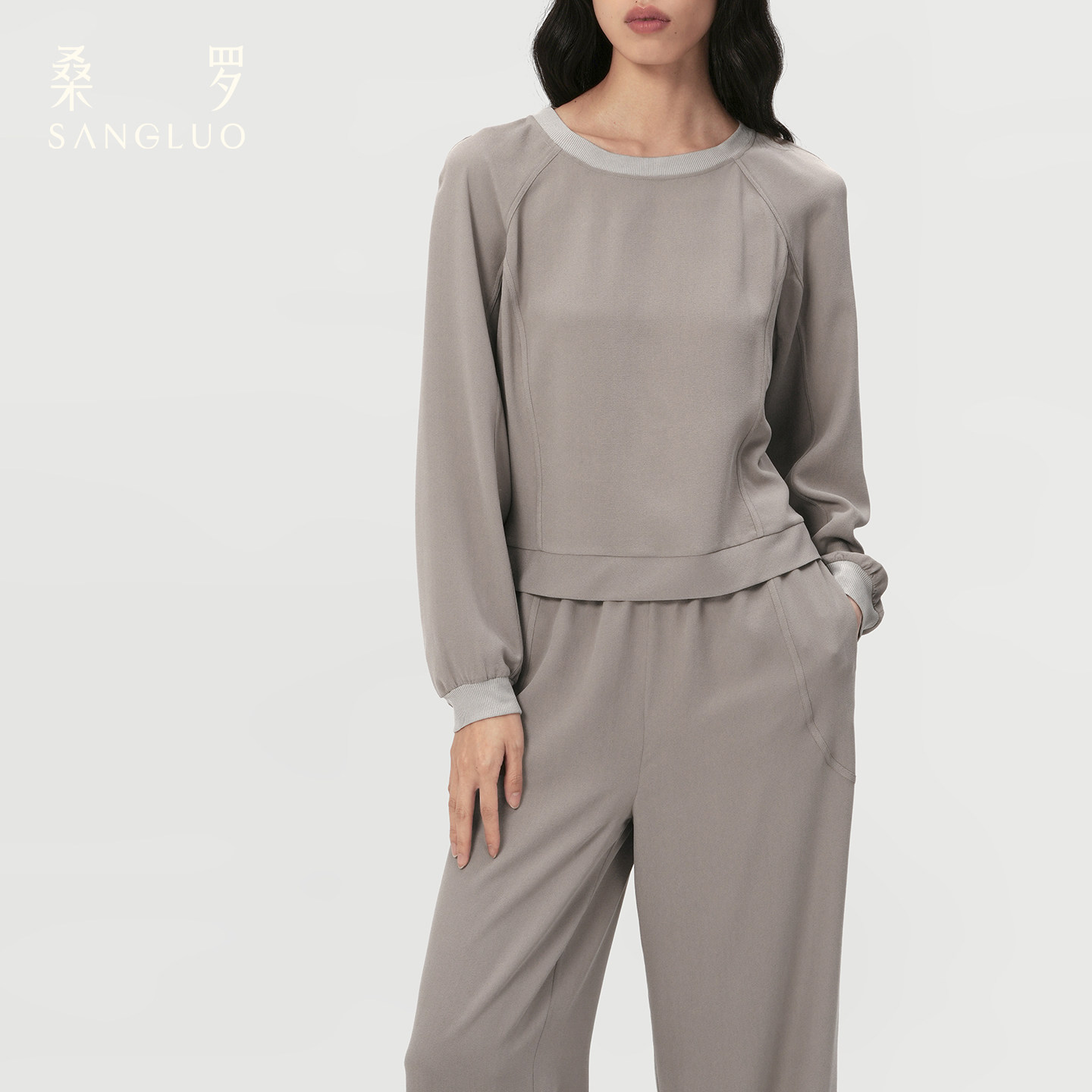 桑罗运动真丝睡衣高腰显瘦休闲套装时髦可外穿100%桑蚕丝家居服女
