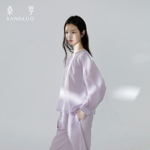 防凸点』桑罗桑蚕丝丝棉睡衣套装自带胸垫透气度假可外穿家居服