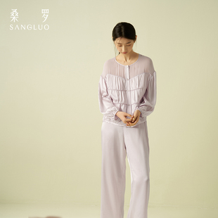 甜美浪漫 家居服可外穿100%桑蚕丝两件套 桑罗真丝睡衣套装 轻法式