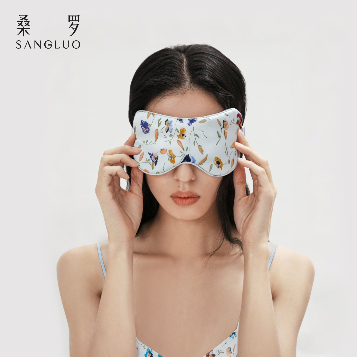 烂漫田园』桑罗蓝底印花真丝眼罩精6A100%桑蚕丝女遮光舒适睡眠