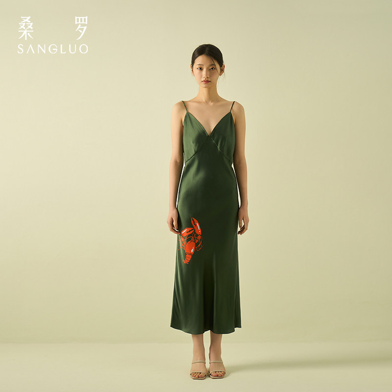 龙虾上线』桑罗真丝吊带裙100%桑蚕丝连衣裙外穿派对度假礼服裙女