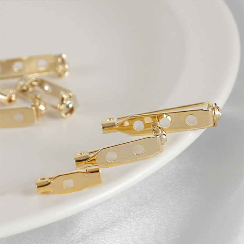 18K金保色旋转式带安全孔保险胸针铜底托手工diy胸花饰品别针配件