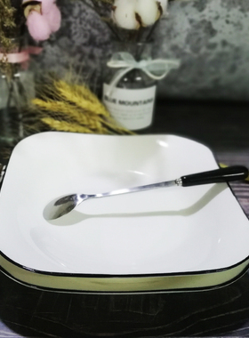 黑边如意盘方形炒菜盘子家用创意八角菜盘方盘餐具消毒柜微波炉