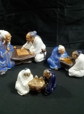 陶瓷工艺品石湾公仔人物摆件对弈下棋家居客厅装饰品摆设送礼