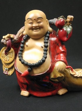 一路发大肚佛陶瓷工艺品创意乔迁摆件 石湾公仔 家居饰品客厅送礼