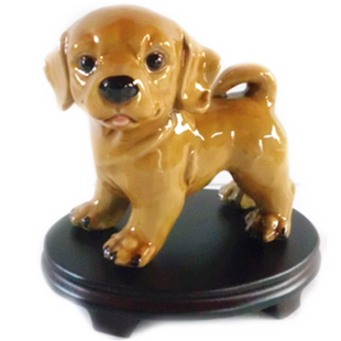 旺财小狗 家居饰品客厅 萌萌狗可爱黄狗陶瓷工艺品摆件石湾公仔