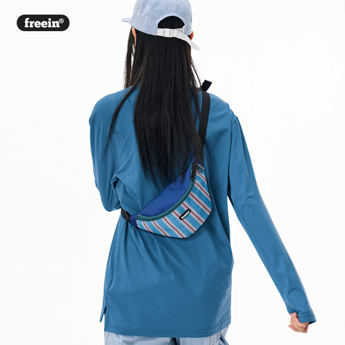 FREEIN小众设计撞色条纹斜挎腰包