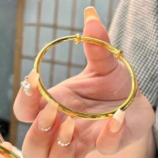 金包银手镯光面实心推拉款可调节不掉人节礼物送女友闺蜜老婆