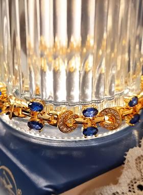 星链时尚法式镶嵌合成蓝宝复古法式轻奢手链