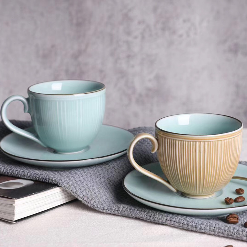 龙泉青瓷咖啡杯高级感轻奢高颜值陶瓷马克杯对杯礼盒套装高端礼品