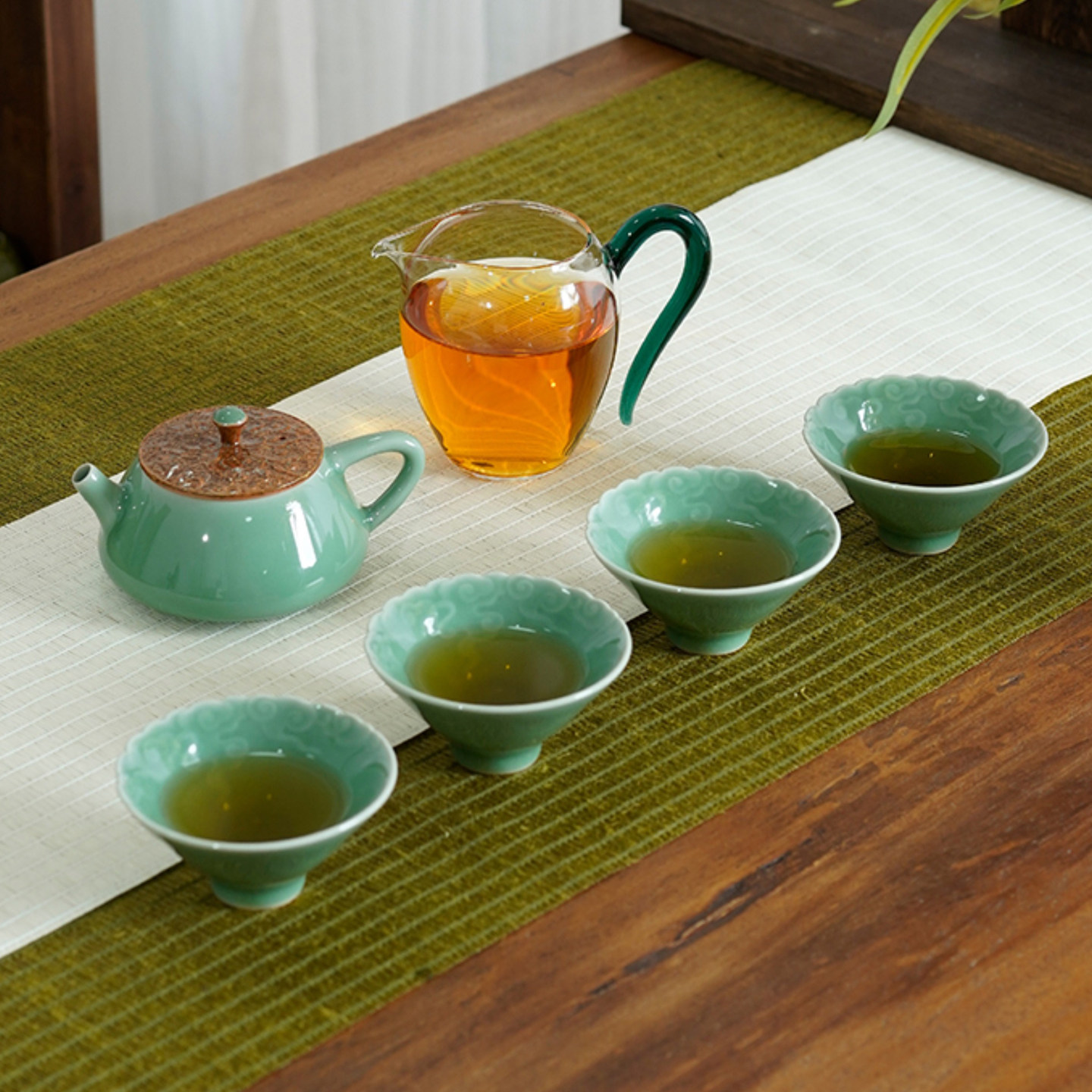 功夫茶具套装礼盒高档轻奢龙泉青瓷行云流水茶器乔迁礼物送长辈