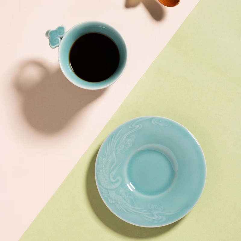 中国风咖啡杯高级感轻奢高颜值礼盒装送老外龙泉青瓷咖啡杯碟套装