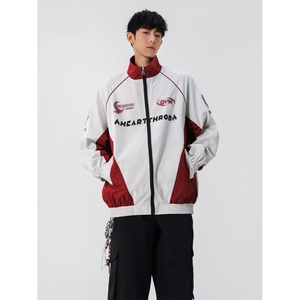 外套男春秋美式复古潮牌痞帅宽松休闲撞色立领机车服夹克JK234P65，男装夹克，星座1013-2