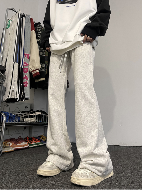 卫裤男春秋hiphop垂感微喇裤子加长款高个子直筒运动裤K893P40图片