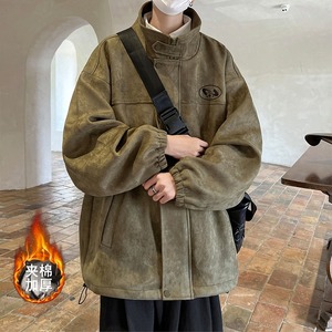 美式复古麂皮绒外套男款秋季高级感大码宽松潮牌工装风衣夹克图片