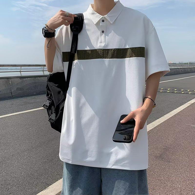 短袖POLO衫文艺新款男日系潮夏季简约气质2023修身潮流 T394P35图片