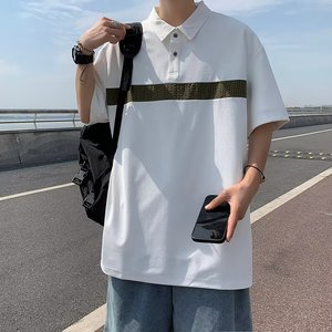 短袖POLO衫文艺新款男日系潮夏季简约气质2023修身潮流 T394P35图片