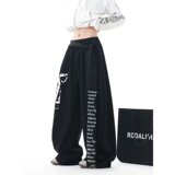 春秋直筒休闲裤男宽松潮流针织卫裤高街阔腿痞帅运动长裤K8078P48，男装休闲裤，星座1013-2