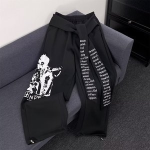 秋季个性拼接印花阔腿裤男女美式复古小众飘带复古休闲裤K8078P48，女装休闲裤，星座1013-2