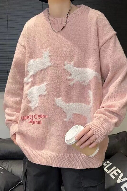 氛围感提花情侣毛衣潮牌冬季慵懒风针织衫男宽松加厚软糯M5667P55,男装针织衫/毛衣,星座1013-2