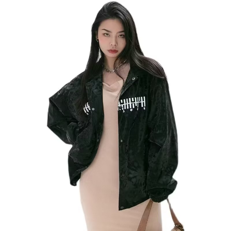 潮牌复古字母印花翻领夹克男女美式街头宽松潮流休闲外套 JK54P80图片