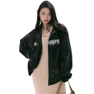 潮牌复古字母印花翻领夹克男女美式街头宽松潮流休闲外套 JK54P80图片