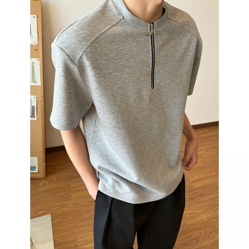 太空棉高级感半拉链正肩T恤男短袖美式高街设计感上衣T863P30，男装T恤，星座1013-2