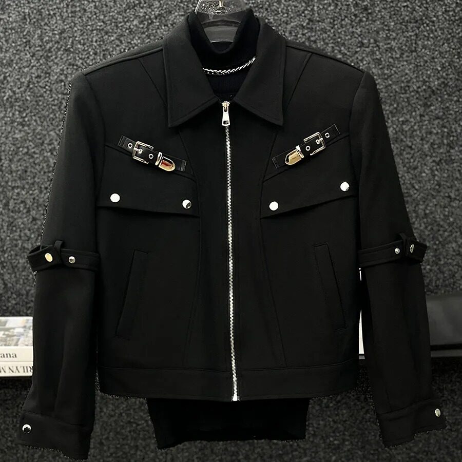 潮牌金属解构绑带设计感工装夹克男春秋季痞帅短款外套潮JK249P70,男装夹克,星座1013-2