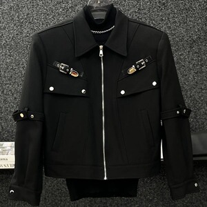 潮牌金属解构绑带设计感工装夹克男春秋季痞帅短款外套潮JK249P70图片