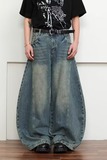 夏复古水洗做旧新款阔腿牛仔裤男女解构廓形设计感弯刀裤NK725P50，女装牛仔裤，星座1013-2