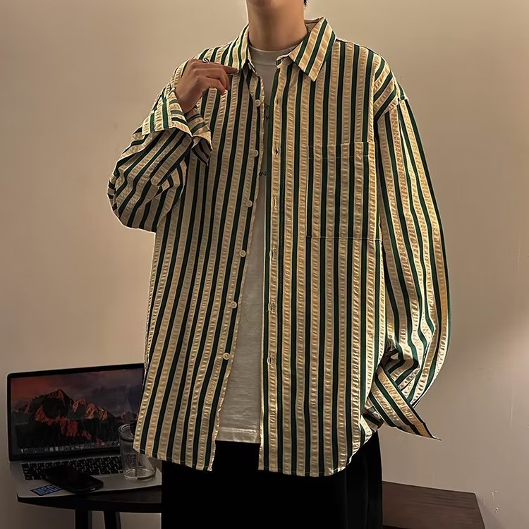 标准男文艺日常气质春季时尚青春流行慵懒潮长袖衬衫潮流 C49P55图片