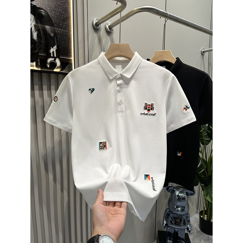 夏季精致刺绣polo衫男装港风潮牌高级感虎头设计翻领体恤T348P35，男装Polo衫，星座1013-2