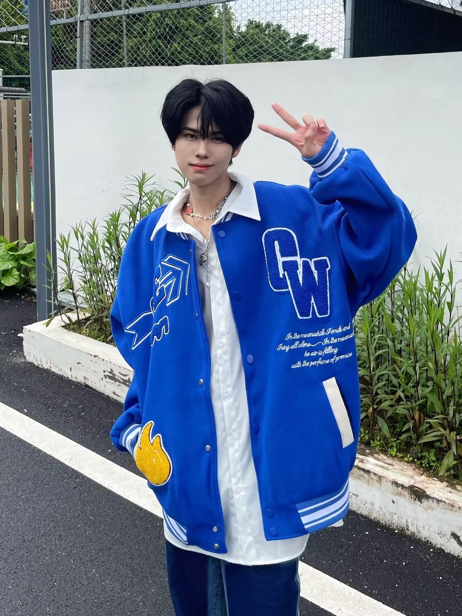 百搭个性外套男士青少年秋季休闲港风毛呢刺绣宽松夹克 JK356P78图片