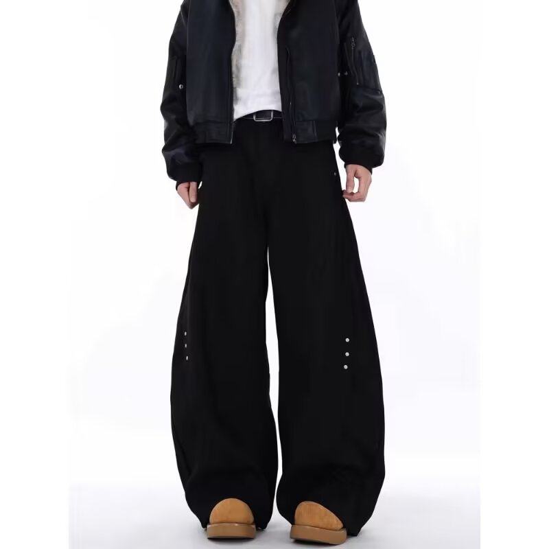 美式黑色解构弯刀西裤男女铆钉小众高级休闲垂坠阔腿裤子XK331P55，男装西裤，星座1013-2