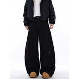 美式黑色解构弯刀西裤男女铆钉小众高级休闲垂坠阔腿裤子XK331P55，男装西裤，星座1013-2