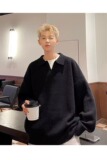 纯色Polo衫毛衣男秋冬季翻领针织衫高街百搭休闲运动上衣M6510P55，男装针织衫/毛衣，星座1013-2