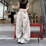 美式复古香蕉弯刀裤感褶皱伞兵工装裤男女阔腿宽松长裤K8017P45，女装休闲裤，星座1013-2