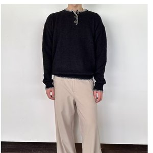 复古设计休闲针织衫毛衣男女宽松秋季情侣慵懒套头上衣M347P58图片