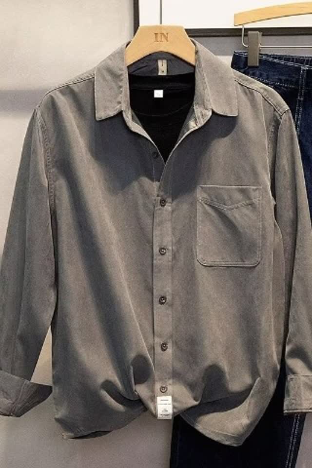 长袖衬衫男设计感小众休闲外套男士春秋季宽松轻熟风衬衣C450P35图片