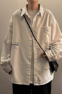 方领宽松百搭长袖衬衫气质青春流行男文艺春季潮原宿潮流 C45P40图片