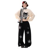 美式裤子高街刺绣星星牛仔裤男款设计感修身直筒微喇裤K8103P50，男装休闲裤，星座1013-2