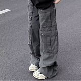 美式休闲复古街头工装裤复古高街直筒阔腿宽松休闲裤子潮K123P68，女装休闲裤，星座1013-2