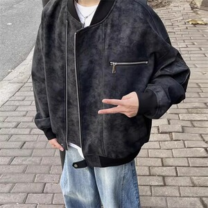 美拉德水洗皮衣外套男女款秋季美式覆古潮流机车夹克男JK803P58图片