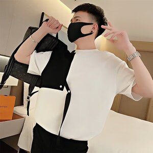 潮简约潮流短袖男时尚潮牌百搭夏季T恤圆领原宿青春流行T343P38,大衣长筒靴穿搭图片