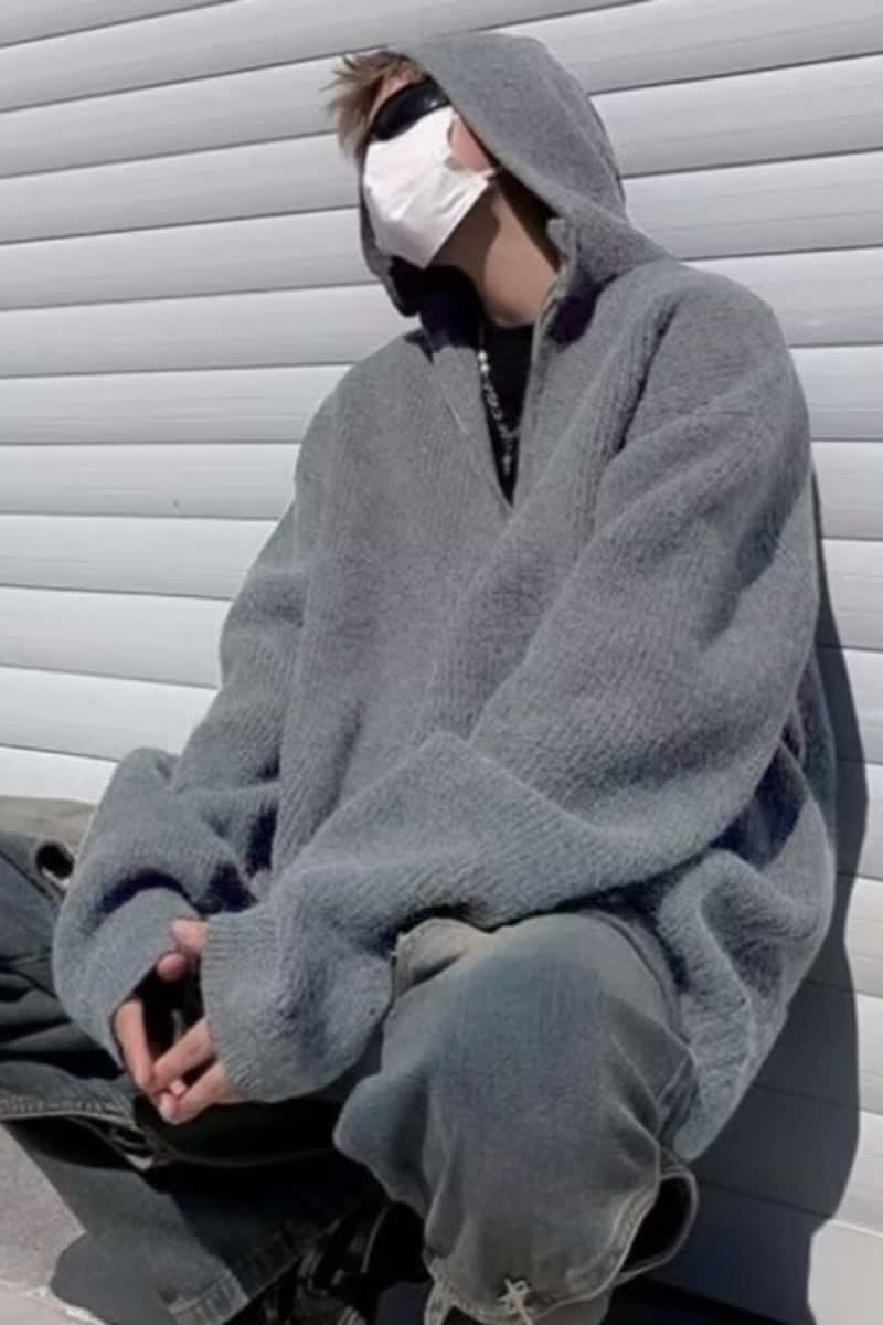 半拉链连帽毛衣男款秋冬季宽松慵懒风针织衫复古休闲外套M6516P55,商品下架区,星座1013-2
