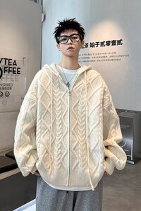 秋冬慵懒风休闲情侣针织衫男女外套连帽开衫毛衣带帽毛线M5710P68图片