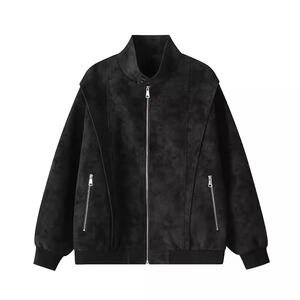 春季美式扎染立领正肩PU皮宽松机车皮衣棒球服夹克外套JK243P75,jk锦鲤搭配图片
