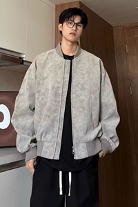 美式潮牌复古棒球服外套男士春秋新款飞行员机车PU皮夹克PY34P60